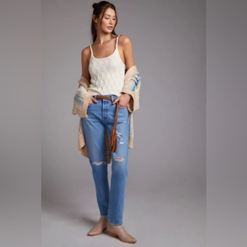 LEVI’S PREMIUM 501 Women’s Button Fly Distressed Jeans Straight Cotton 30x30